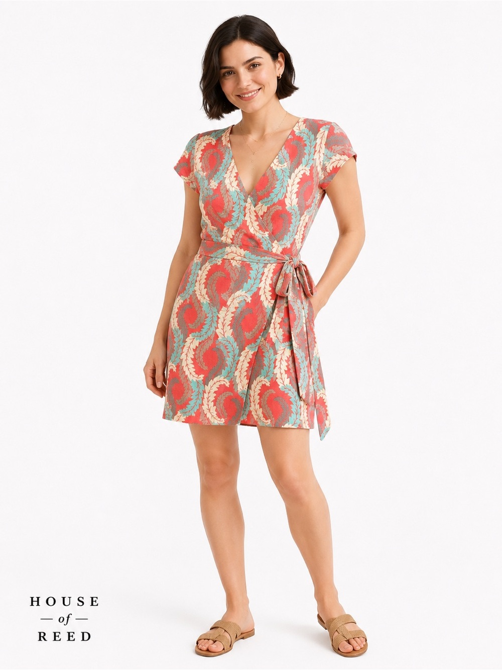 Boden Wrap Dress UK 12P US 8P Coral Blue Paisley Print Jersey Mini Dress Petite